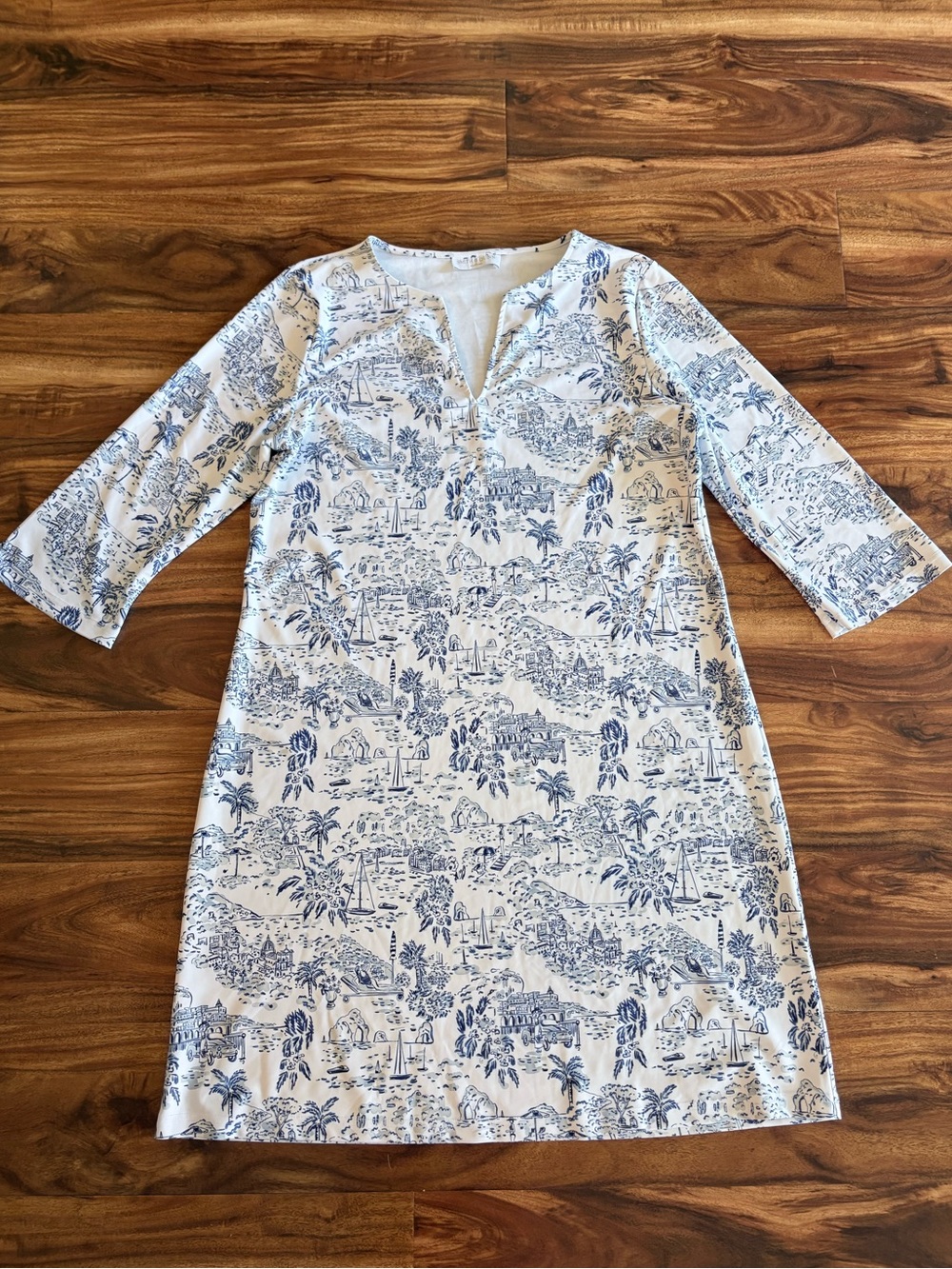 Smith & Quinn Women’s Blue Toile Shift Dress Mediterranean Beach Size Medium M